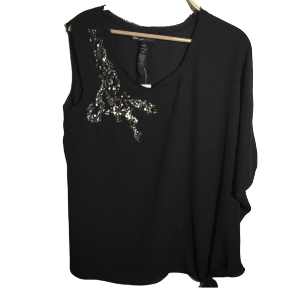 LANE BRYANT sz 14/16 Blouse Sleeveless Fancy Silver Highly Embellished Black - Picture 1 of 6